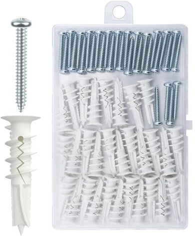 Boltmax 60 Stück Dämmstoffdübel, 41mm Hohlraumdübel, Fassadendübel mit Schrauben, Dübel für Dämmung, Dübel Schrauben Set (30 Stück Gipskartondübel, 30 Stück Linsenkopfschrauben)