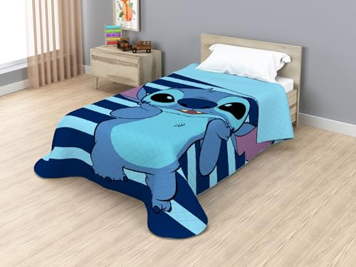 Disney Colcha Bouti Infantil Cama 90, 170x250 cm, Termosellada, Relleno Microfibra 100 g/m², Colcha Ligera Entretiempo (Stitch JE14472VL)