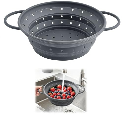 1 setaccio pieghevole da 28 cm, in silicone resistente al calore, lavabile in lavastoviglie, per frutta e verdura, per cucina e campeggio, facile da riporre, salvaspazio e pratico