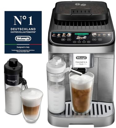 De’Longhi Magnifica Duo – Perfetto Automatisk Kaffemaskin LatteCrema, Automatisk Mjölkskumning, Färgskärm, Borstad Silver (ECAM332.80.SXB)