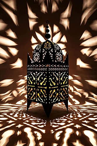 Orientalische Laterne aus Metall Schwarz Frane 80cm groß | Marokkanische Gartenlaterne für draußen, Innen als Bodenlaterne | Marokkanisches Gartenwindlicht Windlicht hängend oder zum hinstellen