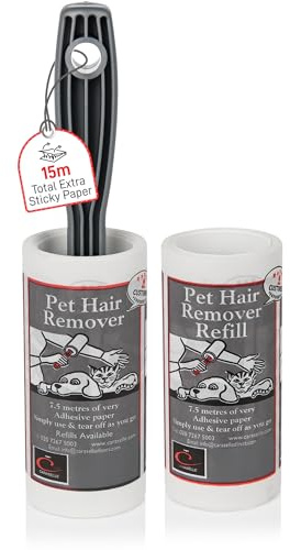 Caraselle Pet Hair Remover – 15m total (≈150 Sheets Equivalent) Extra Sticky Lint Roller for Dog & Cat Hair on Clothes, Sofa & Furniture, Continuous No-Perforation Paper Stays Extra Sticky To The End