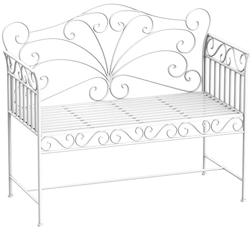 Outsunny Panchina da Esterno a 2 Posti, Panchina Biposto da Giardino Stile Romantico Ferro 111 x 50 x 98cm Bianco