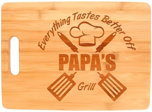 Laser Engraved Cutting Board Everything Tastes Better Off Papa's Grill Decorative Rectangle Shaped Wood Cutting Board
