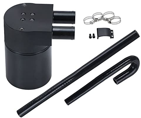 PQY Black Aluminum Alloy Reservior Oil Catch Can Tank with Silicone Radiator Hose Compatible with BMW N54 335i 135i E90 E92 E82 2006-2010