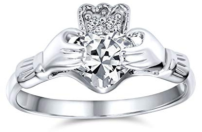 Bling Jewelry Anillo de Promesa de Amistad Celta Irlandesa BFF con Manos y Corazón de Claddagh de Circonita Cúbica AAA Transparente para Mujeres y Adolescentes de Plata de Ley .925