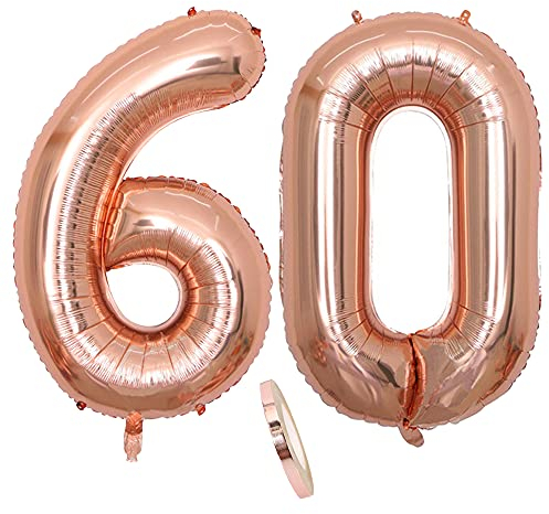 Folienballon Zahl Deko Rose Gold 60 für Frau Frauen, XXL 100cm Riesen Nummer Aufblasbar Helium Ballon Figuren Zahlen Luftballons Geschenk für 60. Jahre Geburtstag Hochzeit Jubiläum Party Dekoration