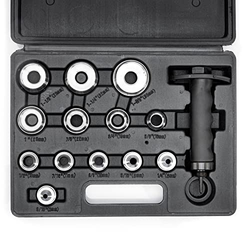 NEIKO 02604A Hole Punch Set | SAE & Metric, 3/16” – 1-3/8” & 5 – 35mm | 14 Piece Sharp Hollow Hole Punch Kit, Gasket Cutting Puncher, Foam Cutter, & Leather Hole Punches | 6” Interchangeable