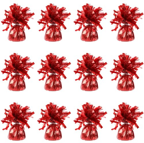 Pesas de globo para globos de helio en lámina roja, 12 x 160 g, peso pesado para globos de cumpleaños, boda, celebración, decoración con borlas