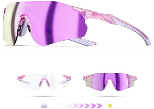 KAPVOE Gafas de Sol Deportivas Fotocromáticas para Hombre Mujer, Gafas UV400 sin Marco 22g con Almohadilla Nasal de Silicona Ajustable, Running Ciclismo Béisbol Conducción K108