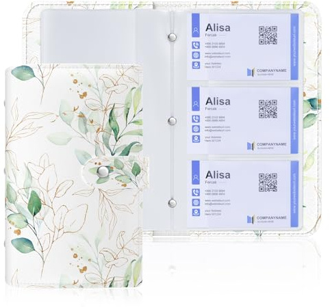 Rouidr Business Card Organizer, RFID Business Credit Card Holder with 96 Card Slots, Portable Leather Card Wallet for Women, Eucalyptus Leaf