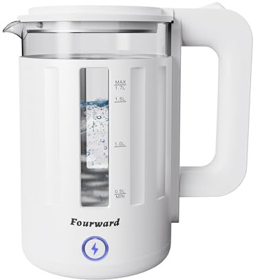 Fourward Wasserkocher - Edelstahl Kettle mit 1,7L Fassungsvermögen, 2200W Schnellkochfunktion, BPA-frei, Doppelwand Design, Weiß