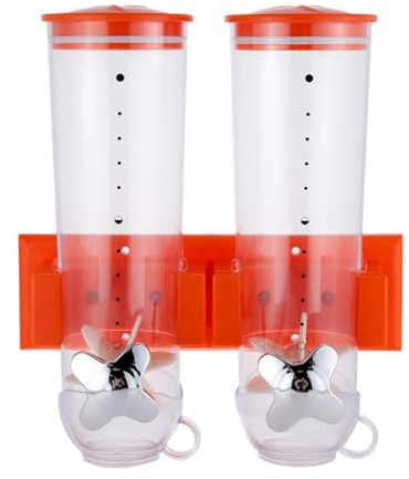 BURLOE Double Cereal Dispenser, Wall Mounted Dispenser with Locking Caise Plastic Rotary System Practical Storage for Nuts Cornflakes Sweets,Red