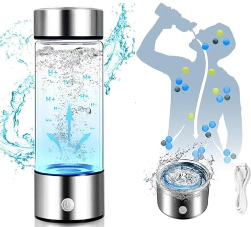 Hydrogen Water Bottle, Hydrogen Water Bottle Generator, Ion Water Bottle Improve Water Quality in 3 Minutes, Hydrogen Water Ionizer Glass Health Cup for Home Travel