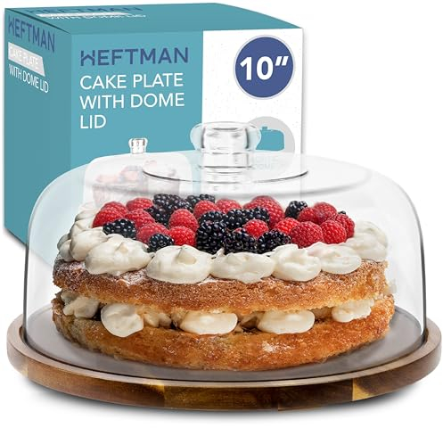 HEFTMAN Tortenständer mit Kuppeldeckel, 25,4 cm, rutschfester Akazienholz-Kuchenständer mit transparenter Acryl-Kuchenkuppel