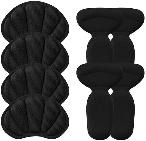 Adhesive Heel Cushion Pads for Loose Shoes, Too Big Boots, Back of Heel Grips Inserts for Women Men, Heel Guards Liners for Improving Shoe Fit, 4pcs-Black+4pcs-Black