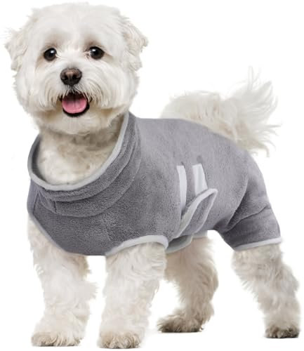 Hjumarayan Hundebademantel - Saugfähig Bademantel Hund Schnell Trocknend Hundebademantel mit Beinen Verstellbar Hunde Bademantel nach einem Bad, Schwimmen oder Matschigen Abenteuer, Grau XS