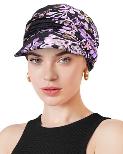 Awefeel Breast Cancer Hats for Women Chemo Turbans Purple Black