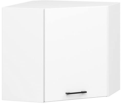 3E 3xE living.com Mobile da cucina sospeso ad angolo: un'anta, due ripiani, Colore: bianco, D: L: 60 cm, A: 58 cm, P: 30 cm.