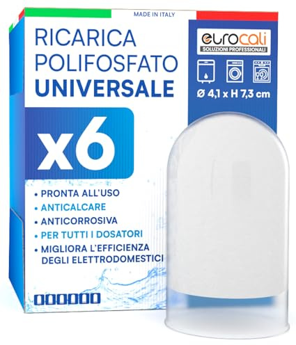 Pulver Polyfosfatpåfyllning för tvätt- och hushållsapparater Universal 1/2 tum 4,1 x 7,3 cm för filter och dispenser Anti-kalk och korrosionsskydd - 6-pack påfyllningar