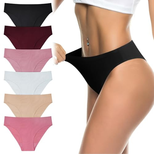 flintronic Culotte sans Couture Femme, Elasticité Slips, sous-vêtements pour Femmes, Culotte Taille Basse Lot de 6