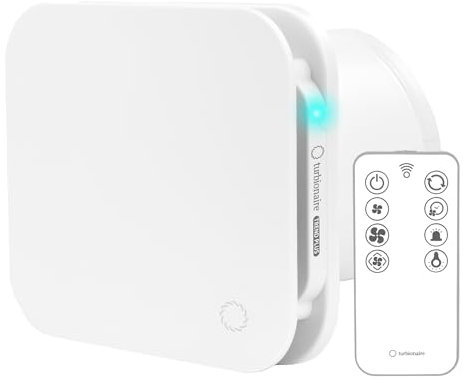 Turbionaire Trend Plus 120 WM Badlüfter 120 mm, Mit Fernbedienung – 7 Geschwindigkeiten + Boost, 25dB, Multifunktion, Energiesparend 5.5 W, Rückstauklappe, Timer, Leise, 3 Jahre Garantie