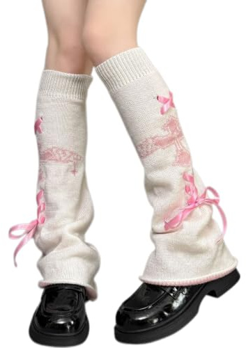 Benvärmare Y2K tvåsidigt slitage, stickade långa benvärmare utsvängda lösa höga strumpor, Harajuku Gyaru tillbehör