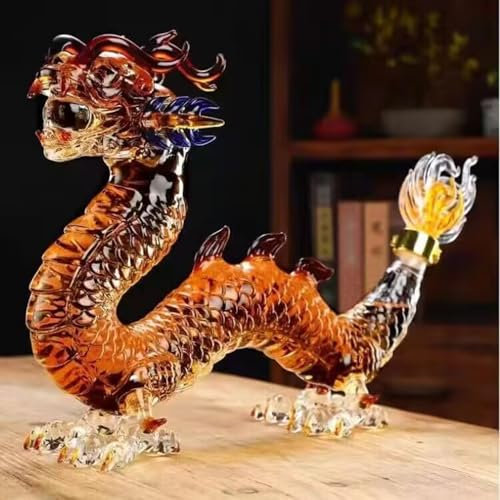 YUZDNM Chinese Zodiac Decanter, Art Statue, Oriental Dragon Lead-free Glass Whisky Bottle 1000ml, Handmade, Festival Table Decoration, Wine Tequila Gift, Personalized Animal Wine Bottle(1000ml)