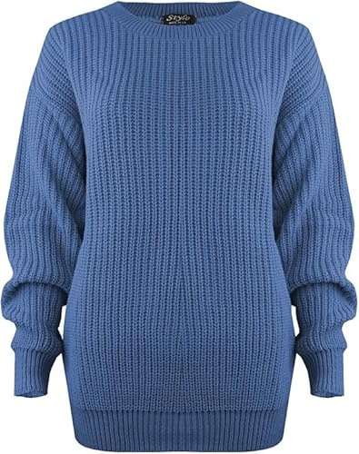 Pretty Attitude Oversized New Ladies Womens Chunky Baggy Jumper Knitted Sweater Thick Top S-XXL 8-22 (UK, Numeric, 16, 18, Regular, Regular, Dark Blue)