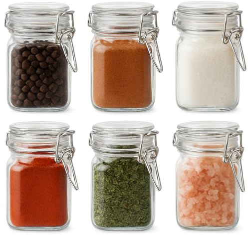 Snaiio Small Glass Jars with Airtight Lids for Spices, Herbs, Jam, Jelly, Honey, Candy, Sugar, Beans, Desserts, Parfaits, Kitchen & Pantry Storage, 8oz Jars Set of 6