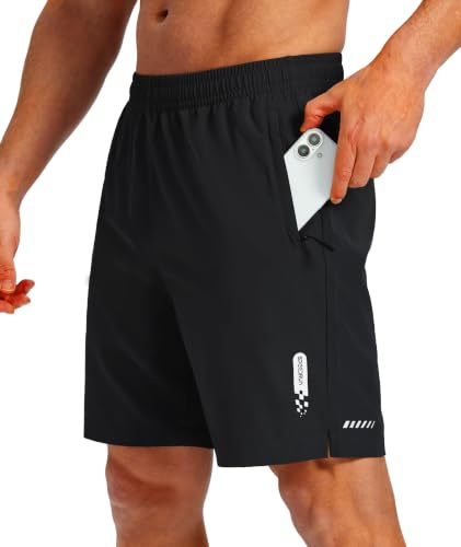 ZITY Men's Shorts Gym Running Athlctic Shorts 7 Quick-Dry Breathable Basketball Workout Summer Shorts with Zipper Pockets M-3XL Black