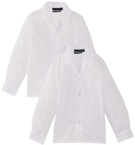Blue Max Banner Girl's Revere Twin Pack Long Sleeve School Shirt, White, 32 UK