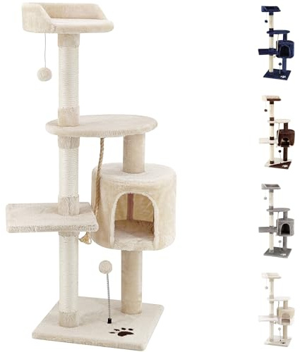 Beltom® TIRAGRAFFI per Gatto Alto 112 CM Parco Gioco Giochi GRAFFIATOIO SISAL Cuccia Albero Gatti Tira Graffi Palestra - Beige