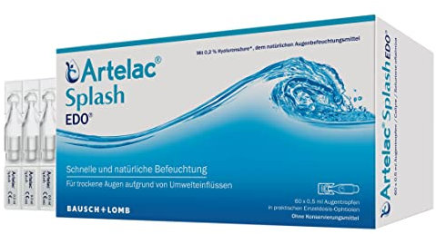 Artelac Splash EDO Augentropfen - Hyaluron Augentropfen gegen trockene Augen - bei müden und gestressten Augen - mit 0,2% Hyaluronsäure - bei Kontaktlinsen geeignet - Einzeldosen (60 x 0,5 ml)