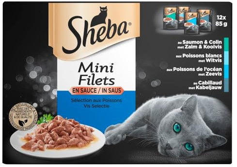 Sheba Katzenfutter Fischauswahl Mini-Filet in Sauce - 12 Beutel x 85 Gramm