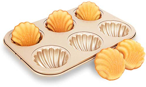CANDeal 6 Holes Deep Shell Madeleine Baking Tray, Mini Muffin Cake Pan, Speciality Cake Mould, Non-Stick Coating
