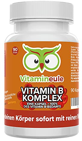 Vitamin B Komplex Kapseln - hochdosiert & bioaktiv - alle 8 B-Vitamine (B1, B2, B3, B5, B6, B7, B9, B12) - Produktion in Deutschland - vegan & ohne Zusatzstoffe - laborgeprüft - Vitamineule®