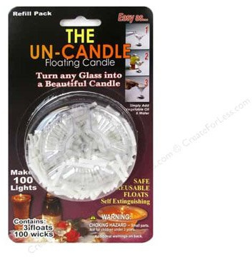 Un-Candle Floating Candles 3 Float & 100 Wicks Candle Kit (6 Pack) (Comes in a open package!)