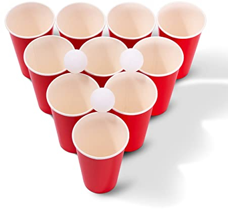 THE TWIDDLERS - Starterset für Partyspiele - 25 rote Pappbecher und 25 Tischtennisbälle