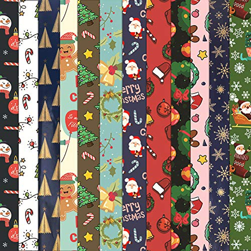 HOWAF Geschenkpapier Weihnachten, Weihnachtspapier Geschenkpapier Set, 70x50cm, 12 x Groß Blatt Weihnachts Geschenkpapier Kinder Rot Grün Blau Weiß Packpapier Weihnachten
