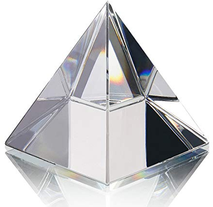 QFkris Crystal Pyramid Figurine Collectible, Transparent Color Prism Desk Ornament Glass Paperweight with Gift Box for Decoration (60mm / 2.4inches)