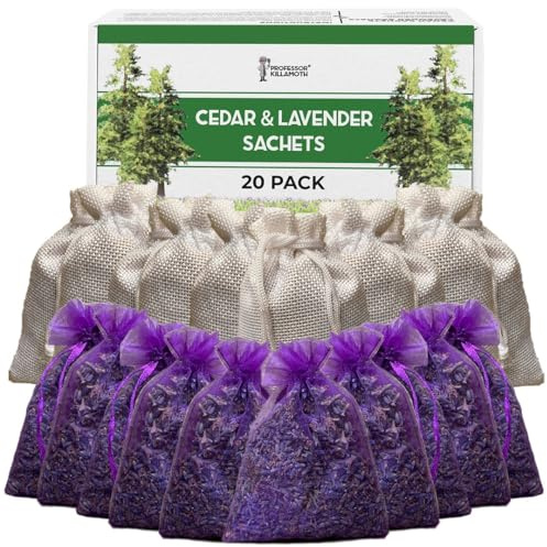 Professor Killamoth Cedar Chips and Lavender Sachets (20 Pack) - Stop Clothes Damage - Cedar and Lavendar Home Fragrance Sachets for Drawers and Closets
