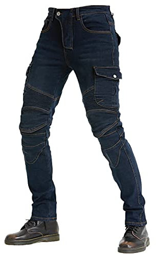 KAISUN Pantalones deportivos para moto, con protectores en las rodillas y las caderas, elásticos, ajustados, vaqueros, resistentes al viento, transpirables (azul, XL)