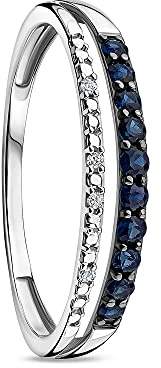 Orovi Bague Femme -Or Blanc 9 Carats (375)- Bague Saphir Diamant Eternity, Alliance en Or Demi-Tour de Diamants et de Saphirs, Anneau Hypoallergénique, Taille 54, Bijoux Femme, Boite a Bijoux Incluse