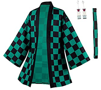 Taeyue Anime Kamado Tanjirou Cosplay Costume Halloween Carnaval Cosplay Manteau Costume Kimono Veste Homme, Vert, S