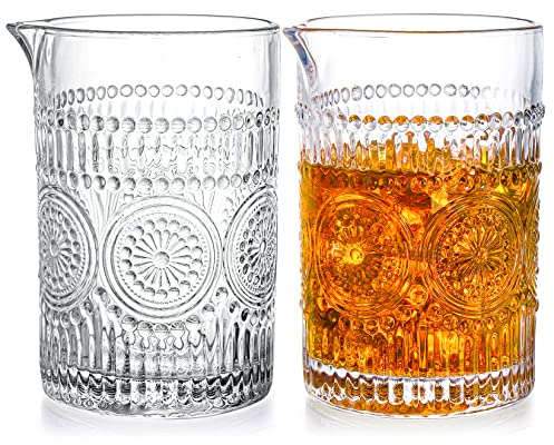 Kingrol 2 Stück 750ml Cocktail Mixing Gläser, Heavy Duty Mixing Pitcher für gerührte Cocktails, kristallklare Rührgläser, ausgefallenes geprägtes Design