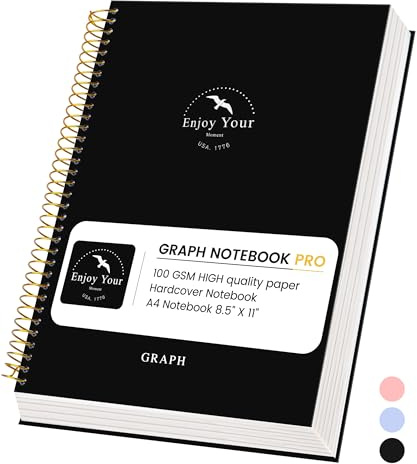 FLYING EAGLE 8.5 x 11 Large Graph Notebook Journal Spiral Graph Grid Notebook 210 Pages Hardcover Graph Notebook Engineering Paper Notebook Graphing Notebook for Men Women, Black