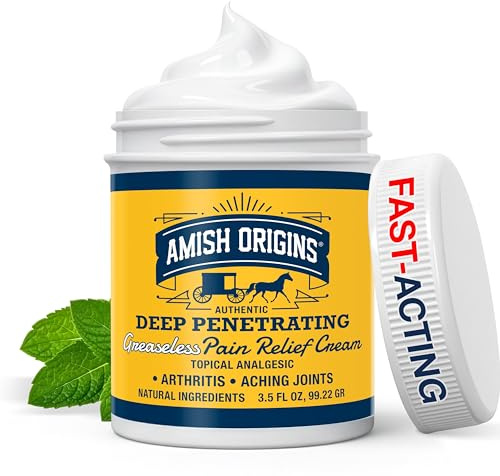 Amish Origins Arthritis Pain Relief Cream - 3.5 oz - Maximum Strength Deep Penetrating for Joint, Muscle, Knee, Back, Feet, Hand, Ankle, Aches, 1 Pack