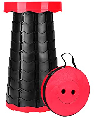 Podazz Taburete Plegable Portátil, Taburete Telescópico Ligero, Altura Ajustable 6,5-46cm, Carga 397 LB, para Exteriores, Senderismo, Pesca, Barbacoa, Interior, Viajes, Fiestas (Rojo)