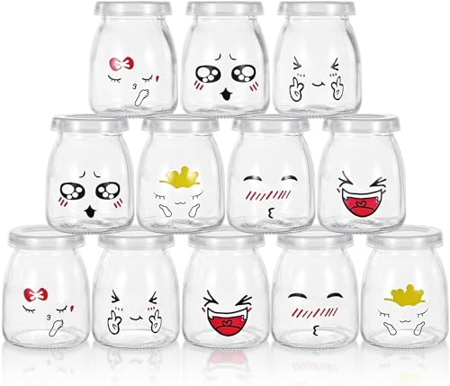 MumdoYAL Pots de yaourt avec couvercle - Contenants en verre pour pudding et yaourt, ensemble de 12 pièces (100ml*12)